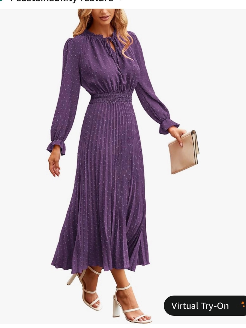 Unbranded Purple Midi Dress with Pleated Skirt
